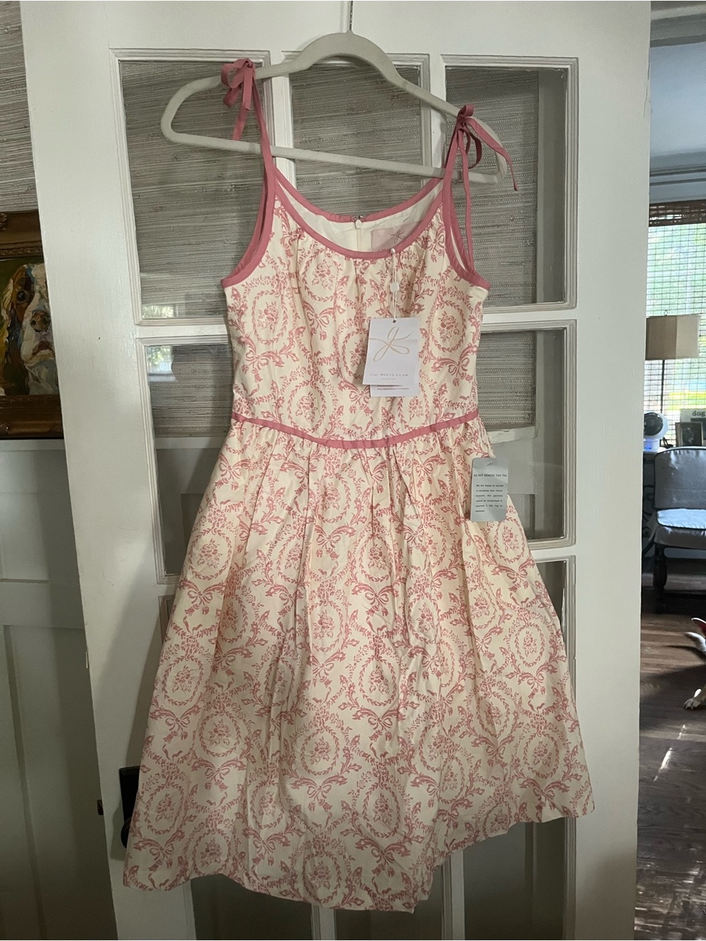 Gal Meets Glam Pink and Cream Floral Tie-Shoulder Dress